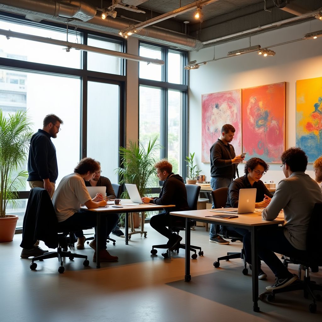 Equipe de Design Brasil reunida em um estúdio criativo