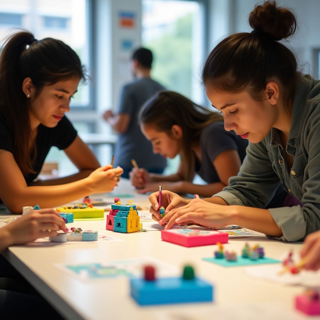 Estudantes trabalhando em projetos integrados